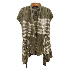Pure Knit Open Front Knit Cardigan Green White Mid Length Sleeveless Women's S/M